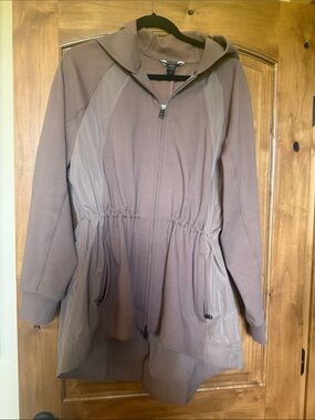 Athleta Taupe Hooded Drawstring Utility Jacket